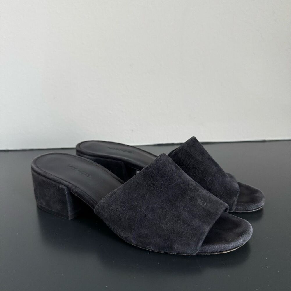 Vince. Womens Rachelle Blue Black Suede Slide Sandals Single Wide Strap Size 7M